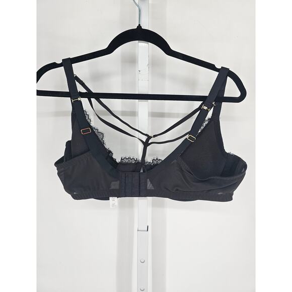 Cacique Womens Sz 44C Sexy Demi Bra Black Lace w/ Rhinestones - Picture 3 of 4